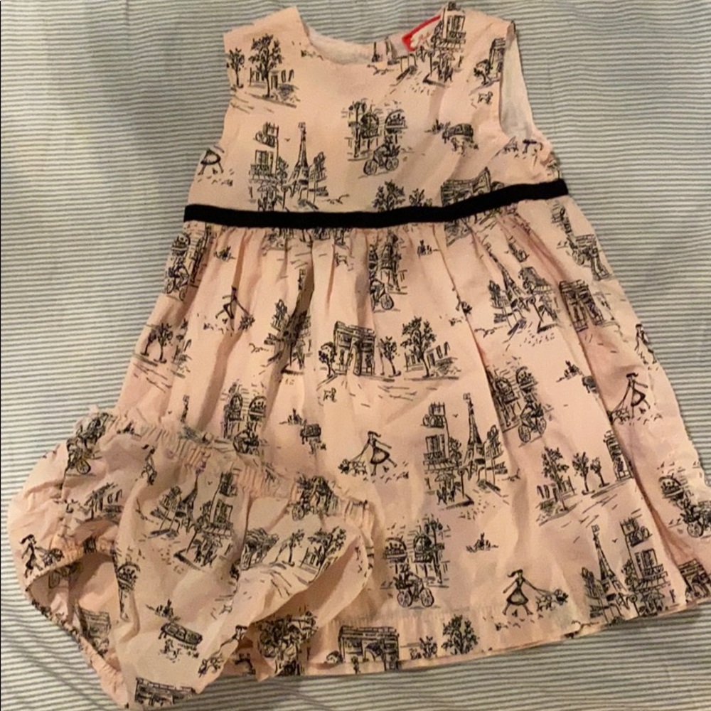 Pink French pattern dress w/ velvet strip&bloomer